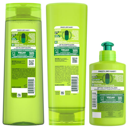 Garnier Fructis Sleek & Shine Shampoo, Conditioner & Leave-In Bundle – Affordable Holiday Gift for Mom, Anti-Frizz Vegan Set
