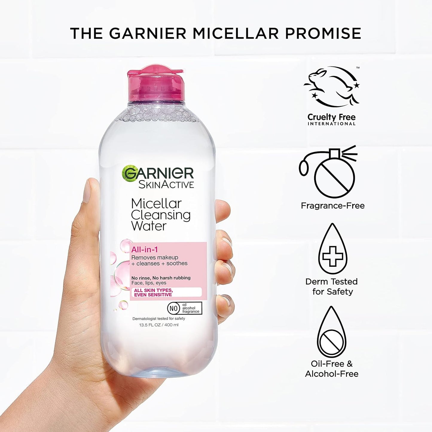 Garnier Micellar Cleansing Water Bundle – Fragrance-Free Cleanser for a Clean Sink-Counter Setup, 13.5 + 3.4 fl oz