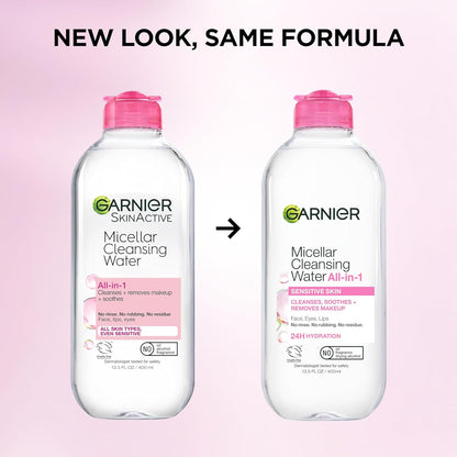 Garnier Micellar Water Fragrance-Free Cleanser – Single-Bottle Skincare Simplification, Vegan Travel and Countertop Essential, 3.4 Fl Oz