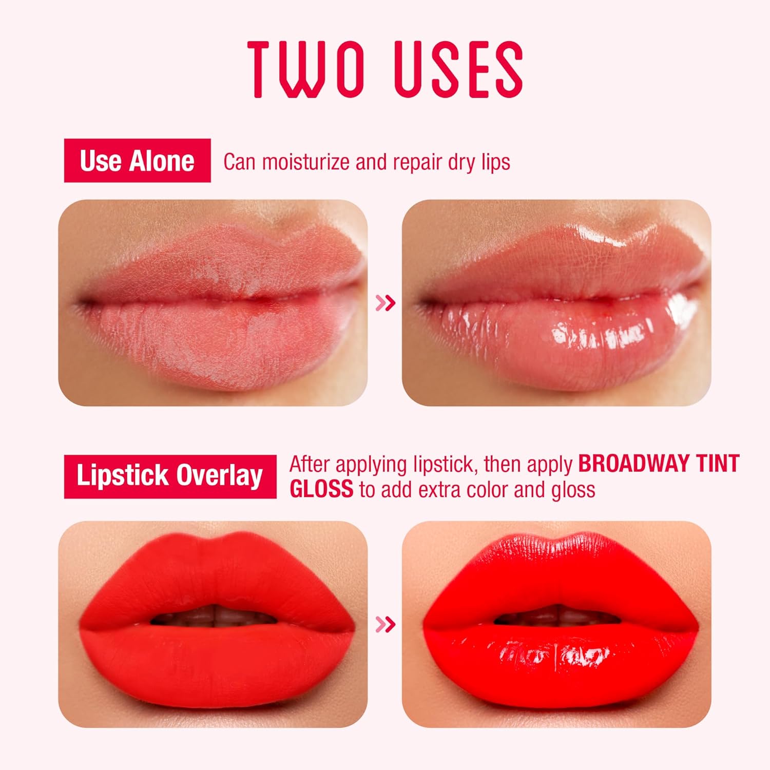 gel-based non-sticky texture with lightweight feel on the lips
