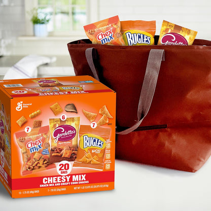 General Mills Cheesy Snack Variety Pack – Housewarming Gift Basket Filler with Chex Mix, Bugles & Gardetto's Single-Serve Bags