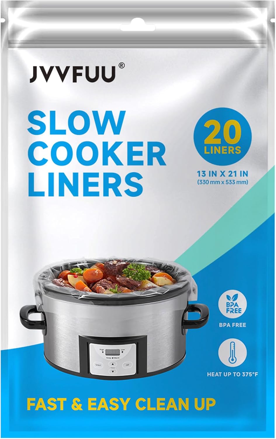 generous 13 x 21 inch liner fits 3 to 8 quart slow cookers