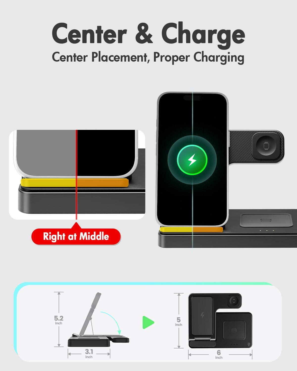 GETPALS Travel Sized Apple Charger – Quick Power Up Between Meetings, Foldable Wireless Station for Carry On Luggage and Coworking
