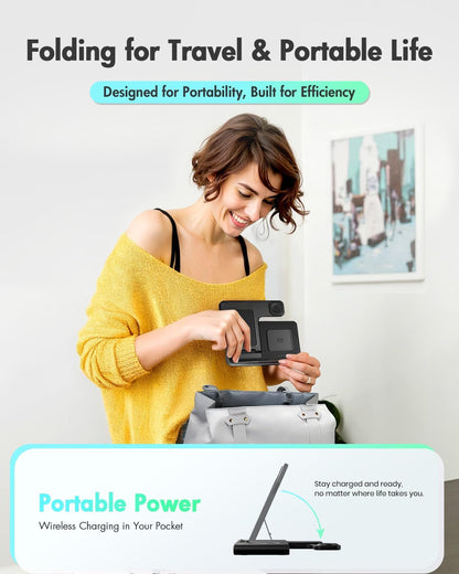 GETPALS Travel Sized Apple Charger – Quick Power Up Between Meetings, Foldable Wireless Station for Carry On Luggage and Coworking