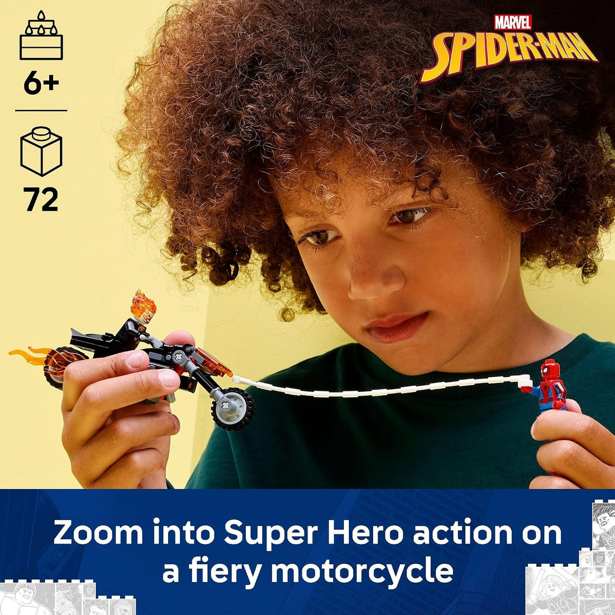 ghost rider motorcycle with 2 flaming tailpipes and 2 built-in stud shooters