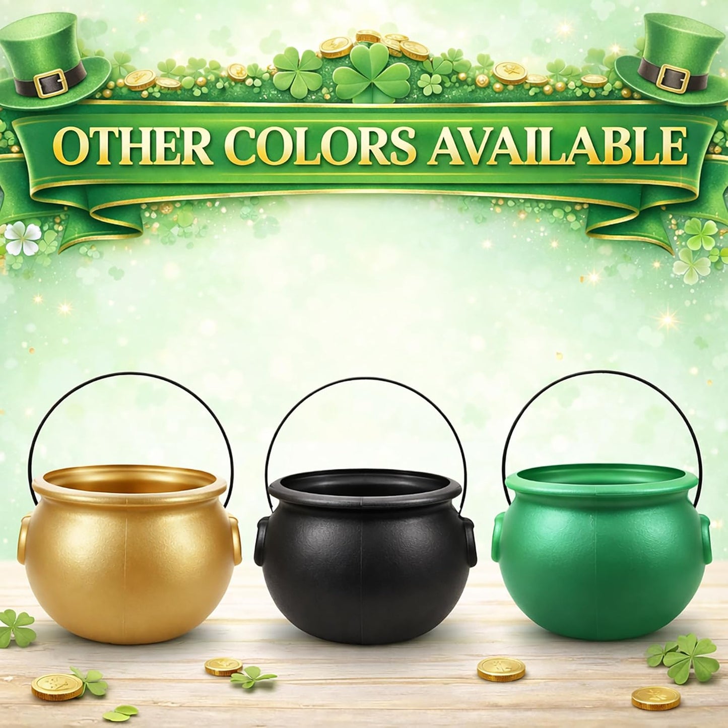 GIFTEXPRESS 8" Green Plastic Cauldron Bowl – Safe St Patrick's Day Candy Holder for Kids' Party Table, Lightweight Trick-or-Treat Pail
