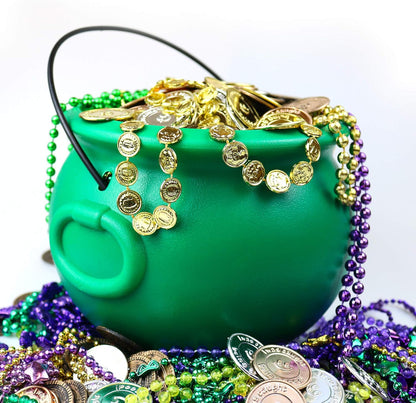 GIFTEXPRESS 8" Green Plastic Cauldron Bowl – Safe St Patrick's Day Candy Holder for Kids' Party Table, Lightweight Trick-or-Treat Pail