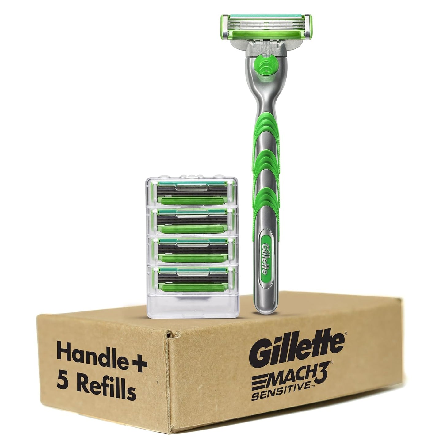 Gillette Mach3 Sensitive Shave Set – Practical Father's Day Gift for Him, Long-Lasting 5 Cartridge Refill Pack