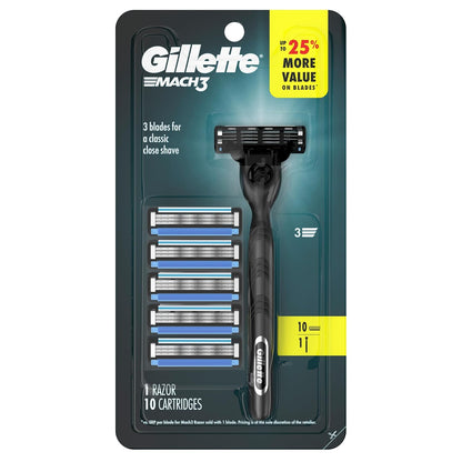 Gillette Mach3 Shaving Set – Thoughtful Father's Day Gift for Dad, 3-Blade Cartridge Refills Bundle