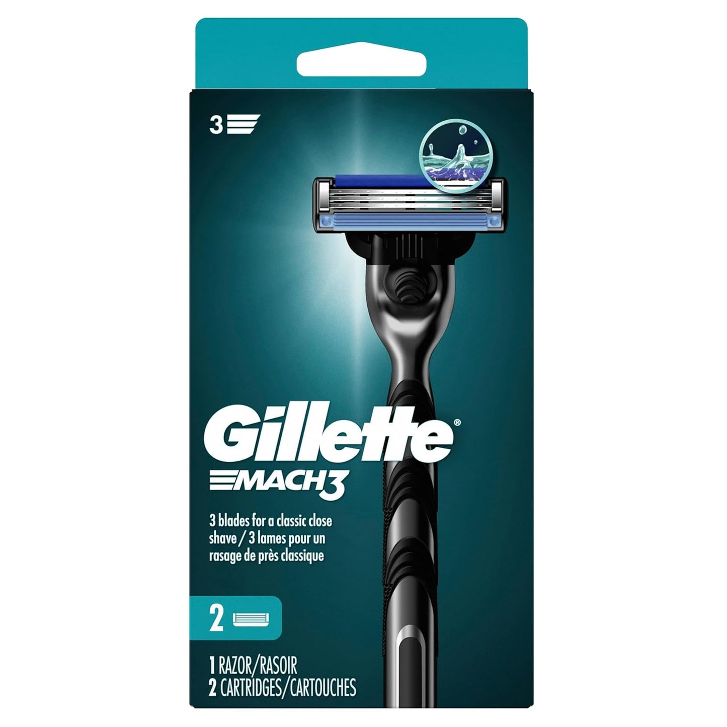 Gillette Mach3 Travel Razor – Durable Stainless Steel Handle for Gym Bags and Weekend Trips, 2 Refills