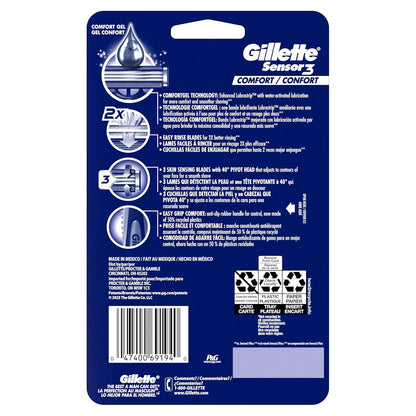 Gillette Sensor3 Comfort Disposable Razors – Clean Design Everyday Shave for the Clutter-Free Bathroom
