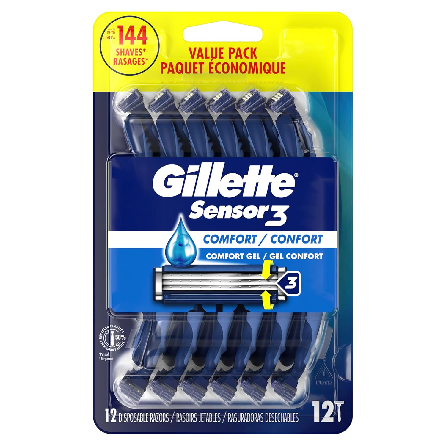 Gillette Sensor3 Comfort Disposable Razors – Clean Design Everyday Shave for the Clutter-Free Bathroom