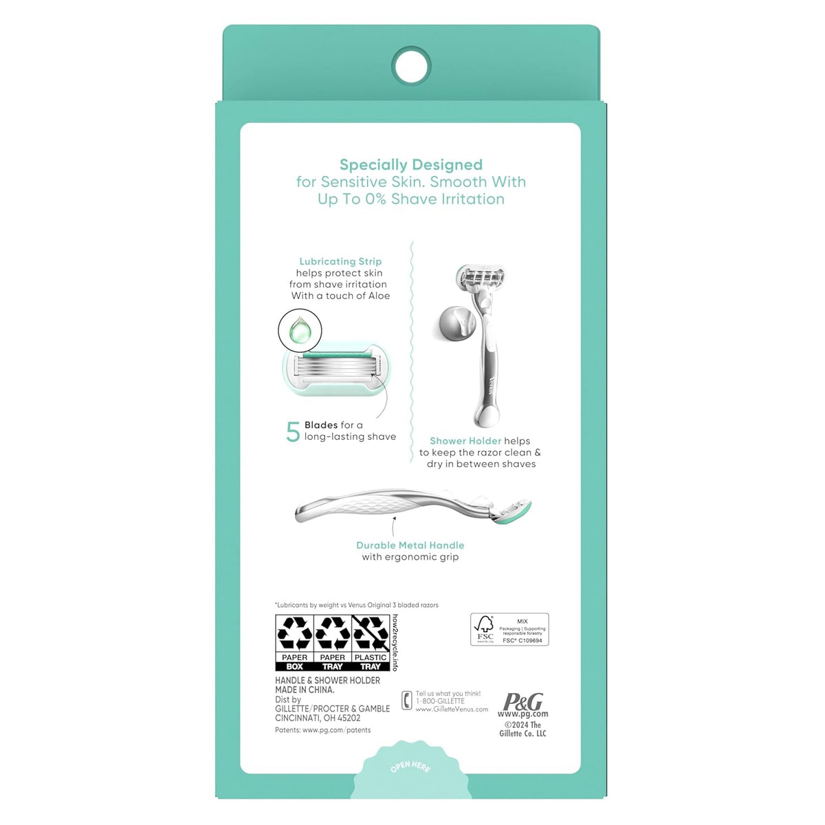 Gillette Venus Extra Smooth Sensitive Razor – Birthday Gift for Her, Sensitive Skin Starter Kit with Shower Holder