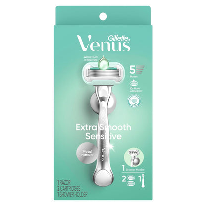 Gillette Venus Extra Smooth Sensitive Razor – Birthday Gift for Her, Sensitive Skin Starter Kit with Shower Holder