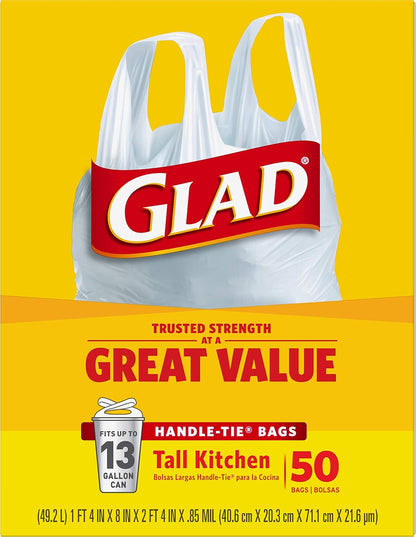 Glad 13 Gallon Handle-Tie Garbage Bags, No Added Scent for Allergy-Conscious Kitchens