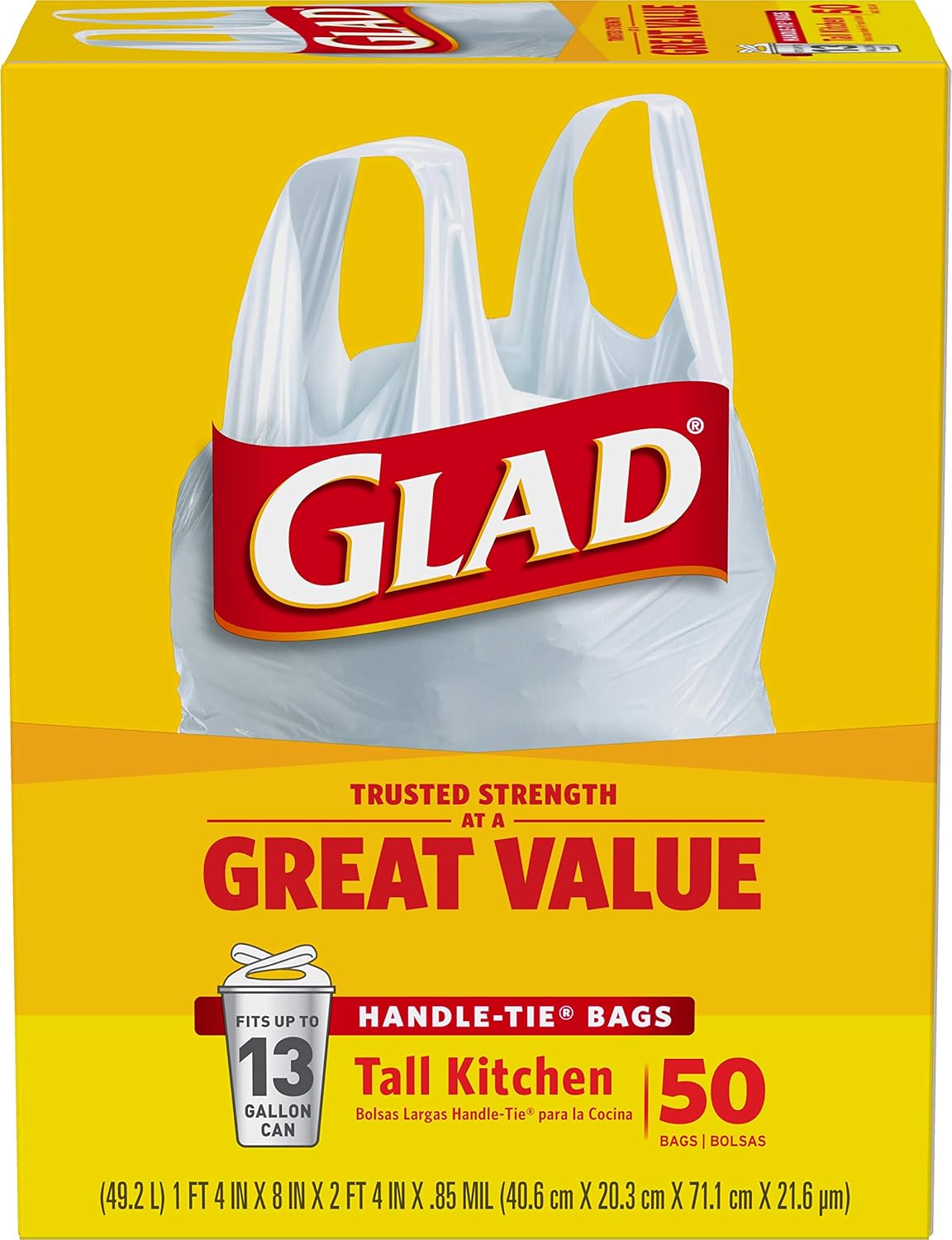 Glad 13 Gallon Handle-Tie Garbage Bags, No Added Scent for Allergy-Conscious Kitchens