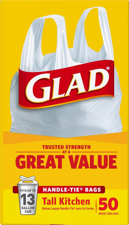 Glad 13 Gallon Handle-Tie Garbage Bags, No Added Scent for Allergy-Conscious Kitchens