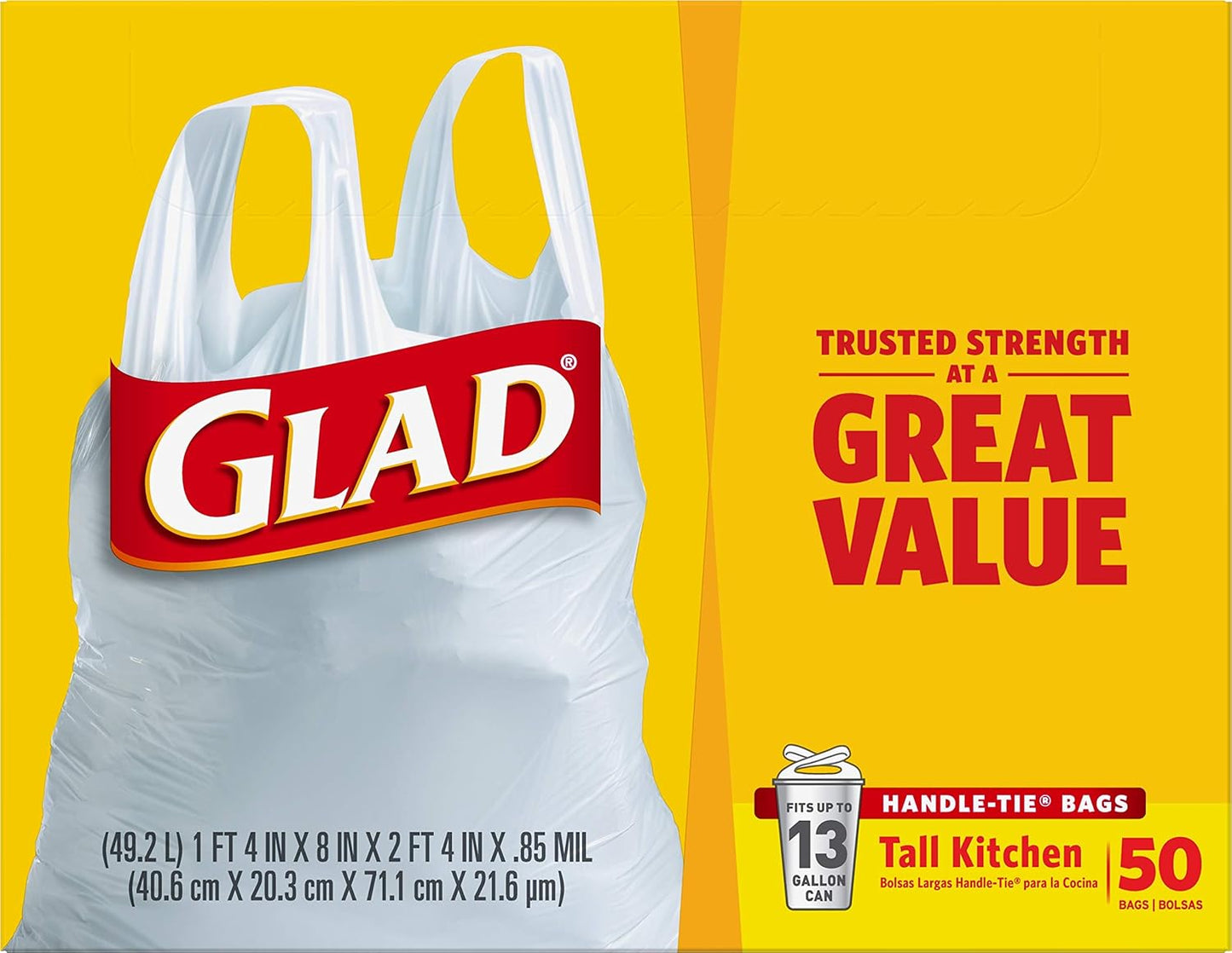 Glad 13 Gallon Handle-Tie Garbage Bags, No Added Scent for Allergy-Conscious Kitchens