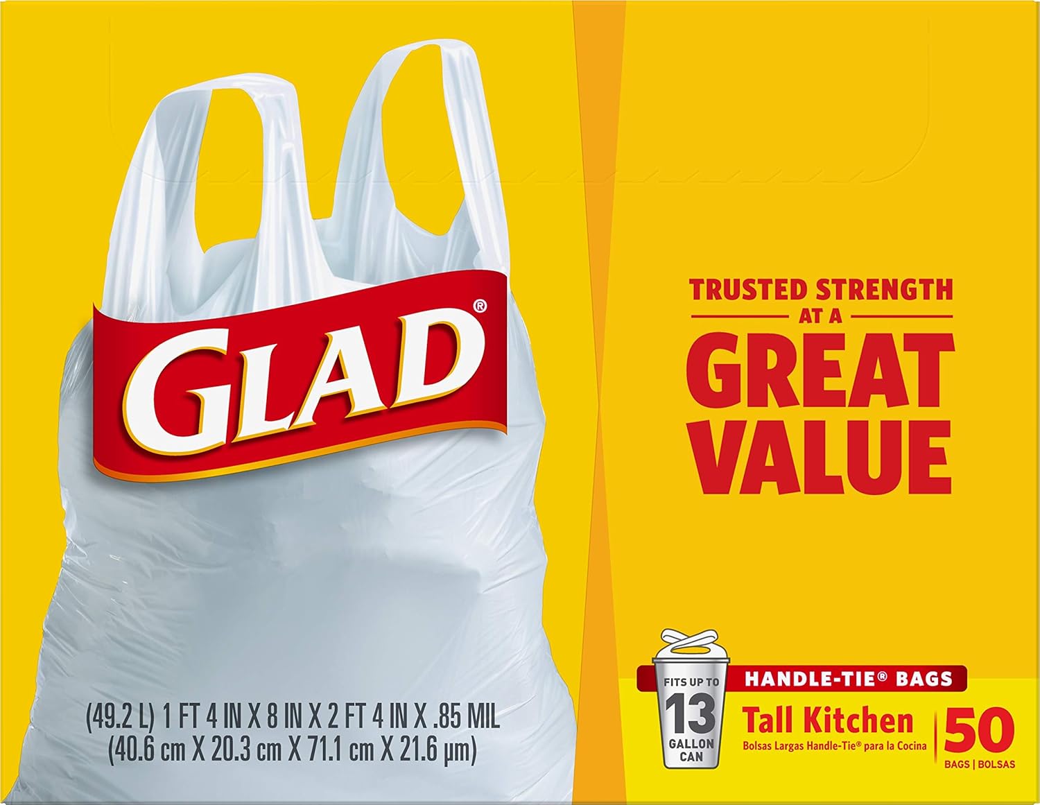 Glad 13 Gallon Handle-Tie Garbage Bags, No Added Scent for Allergy-Conscious Kitchens