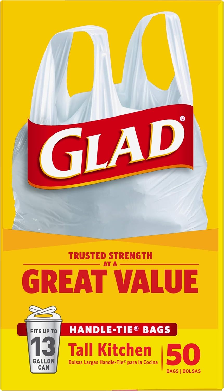 Glad 13 Gallon Handle-Tie Garbage Bags, No Added Scent for Allergy-Conscious Kitchens