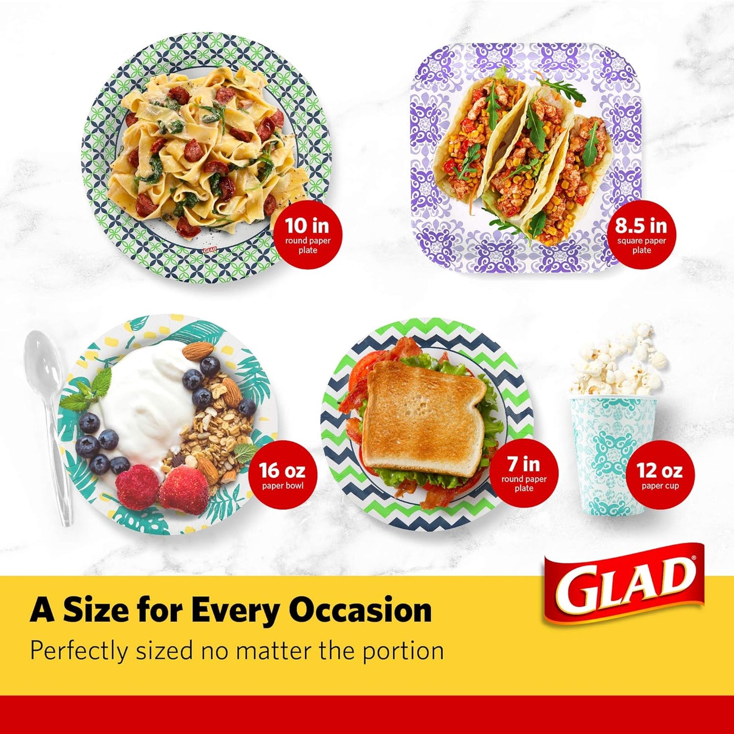 Glad Blue Floral Disposable Plates – Microwave Safe Paper Plates for Staff Appreciation Events and Workplace Catering, 50 Count