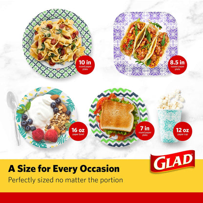 Glad Blue Floral Disposable Plates – Microwave Safe Paper Plates for Staff Appreciation Events and Workplace Catering, 50 Count
