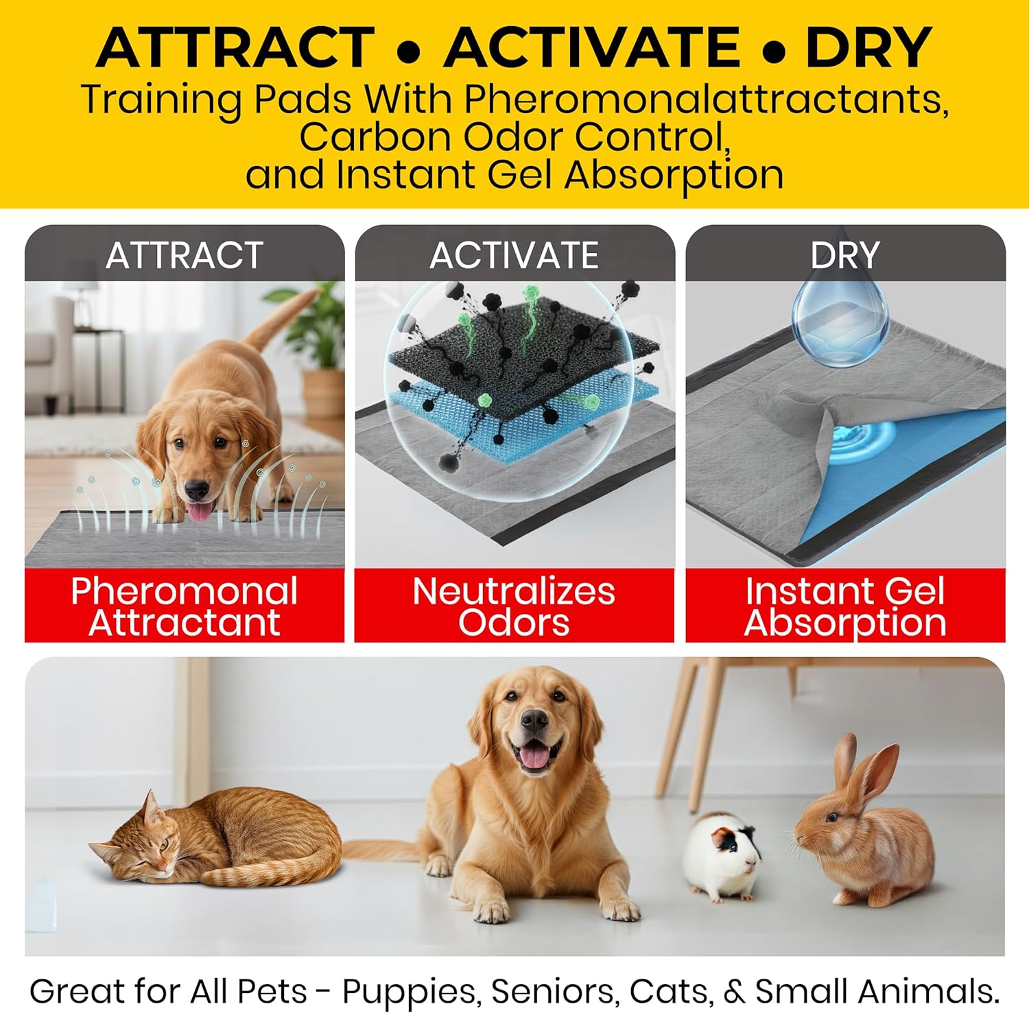 Glad for Pets Black Charcoal Puppy Pads - Thoughtful Gift for Senior Dog Owners, Anti-Microbial 30 Count