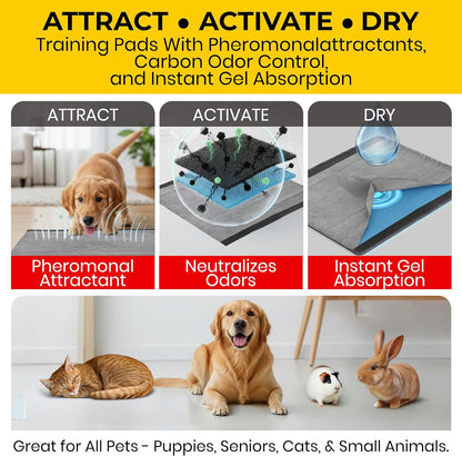 Glad for Pets Black Charcoal Puppy Pads - Thoughtful Gift for Senior Dog Owners, Anti-Microbial 30 Count