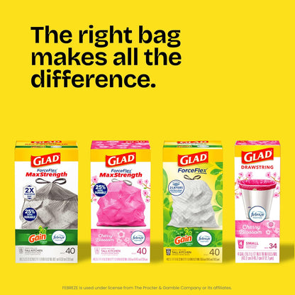 Glad ForceFlex 30 Gallon Trash Bags, Unscented Heavy Duty Bags with Streamlined Drawstring for Simple Homes, 50 Count