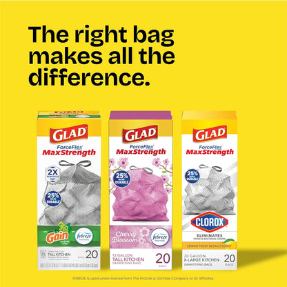 Glad ForceFlex MaxStrength Kitchen Trash Bags 13 Gallon — Reinforced No-Tear Garbage Liners Safe Around Kids and Pets, Febreze OdorShield, 90 Pack
