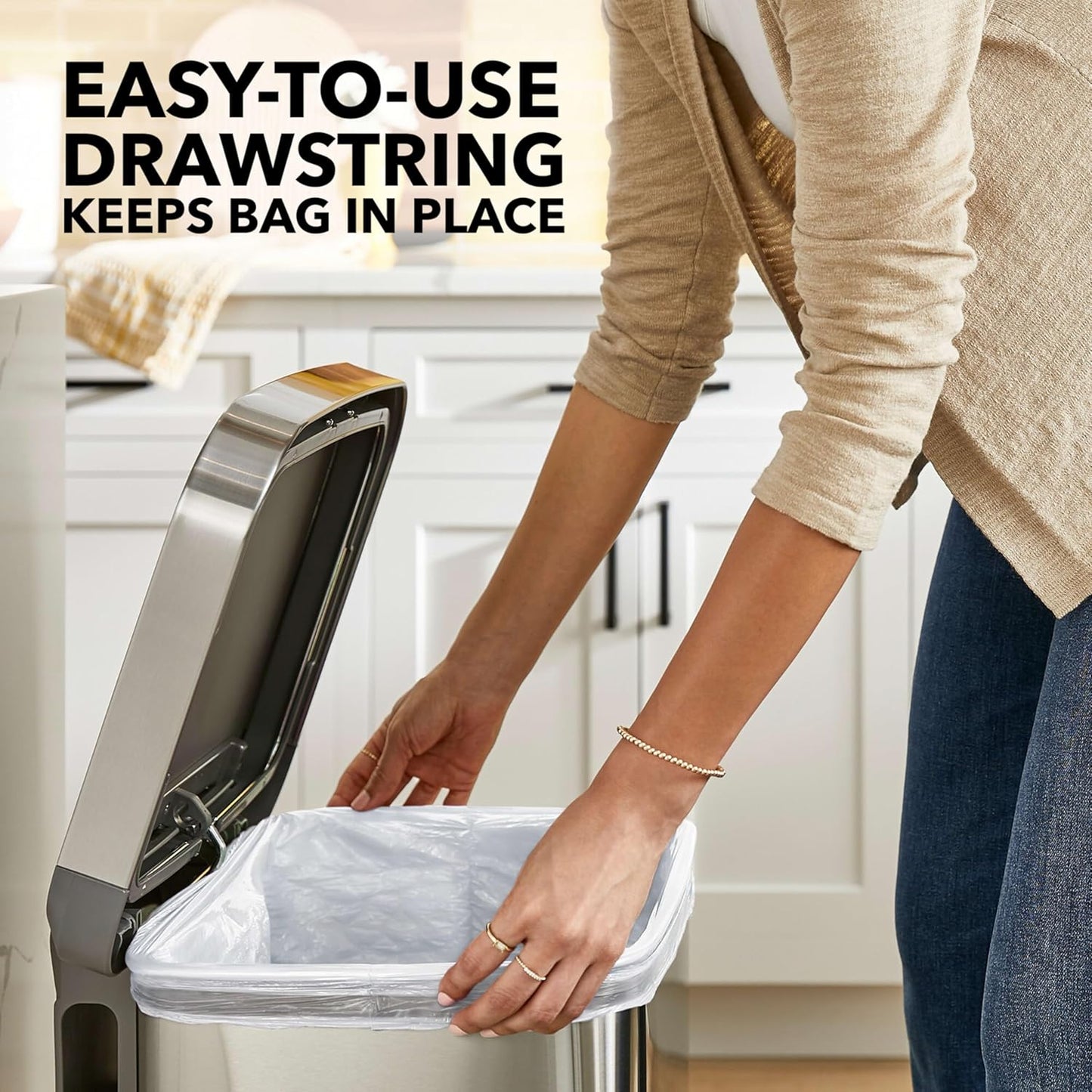 Glad ForceFlex Tall Kitchen Bags – Streamlined Drawstring Design for Uncluttered Counter Spaces, Fresh Clean, 140 Count