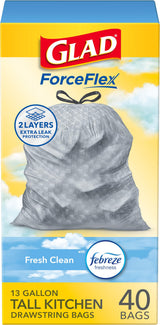 Glad Tall Kitchen Drawstring Bags 13 Gallon – Febreze Fresh Clean Infusion for Open-Concept Kitchens, 110 Count Pack