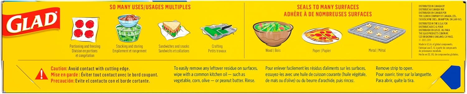 Glad Press'N Seal Plastic Wrap – Family-Safe Leftover Storage for Busy Parents, BPA-Free Film for Kid Meal Portioning