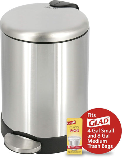 Glad Small Hands-Free Garbage Can – Compact Metal Waste Basket for Desk-Side Use During Remote Work