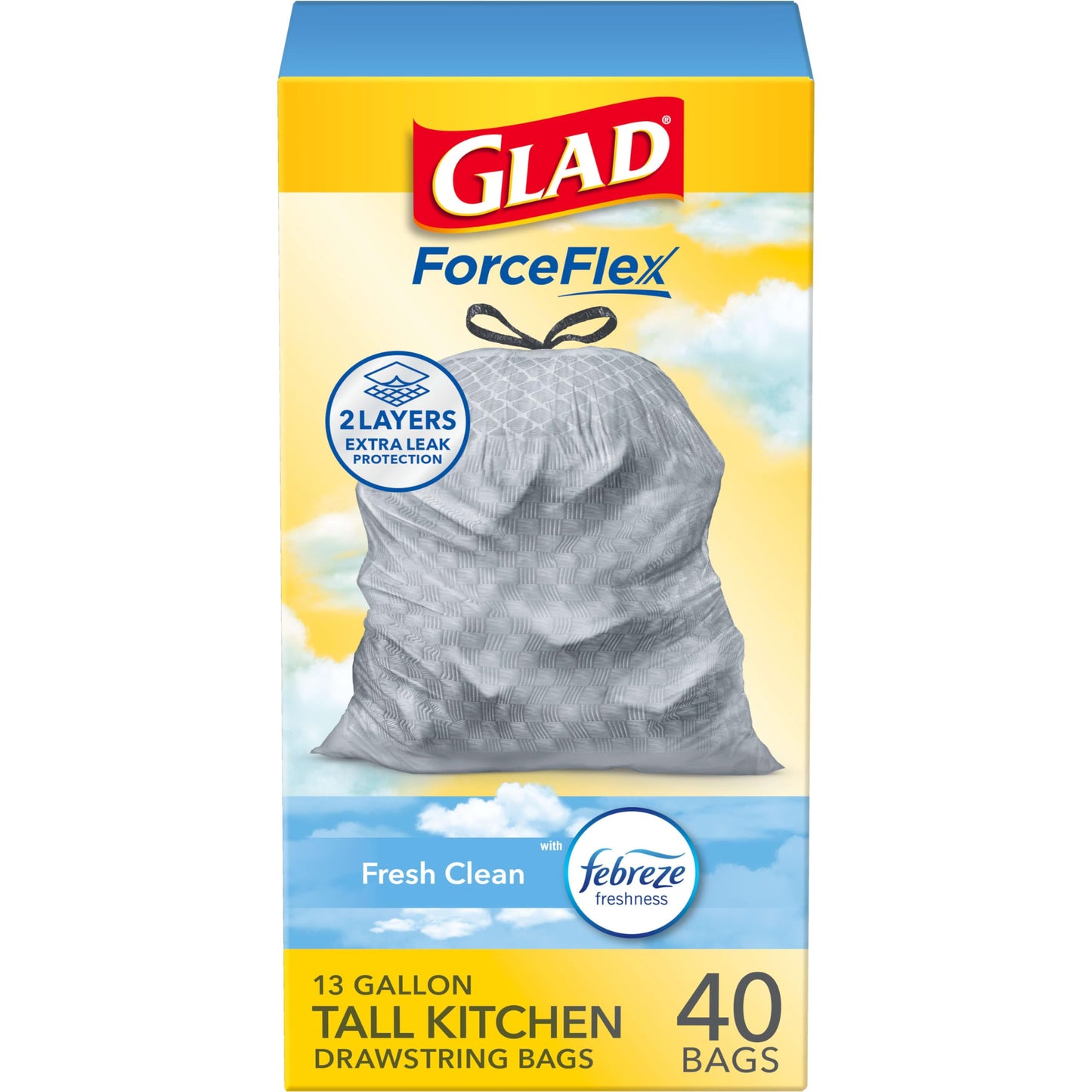 Glad Tall Kitchen Drawstring Bags 13 Gallon – Febreze Fresh Clean Infusion for Open-Concept Kitchens, 110 Count Pack