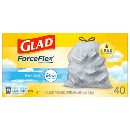 Glad Tall Kitchen Drawstring Bags 13 Gallon – Febreze Fresh Clean Infusion for Open-Concept Kitchens, 110 Count Pack