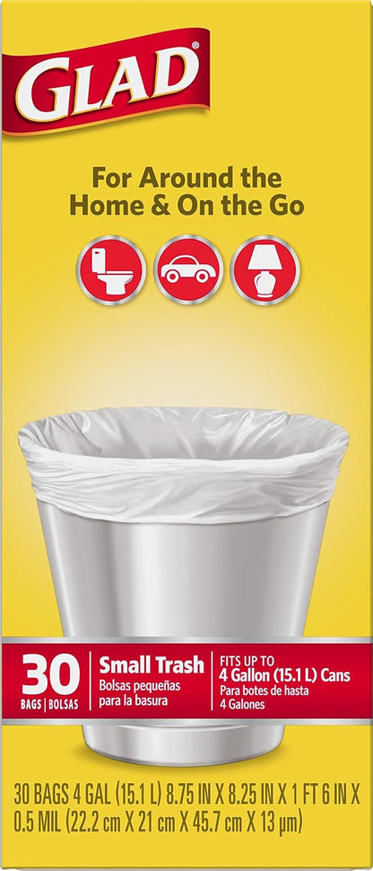 Glad Trash Bags, Small Garbage Bags - 4 Gallon White Trash Bag, Portable Camping and Picnic Liner