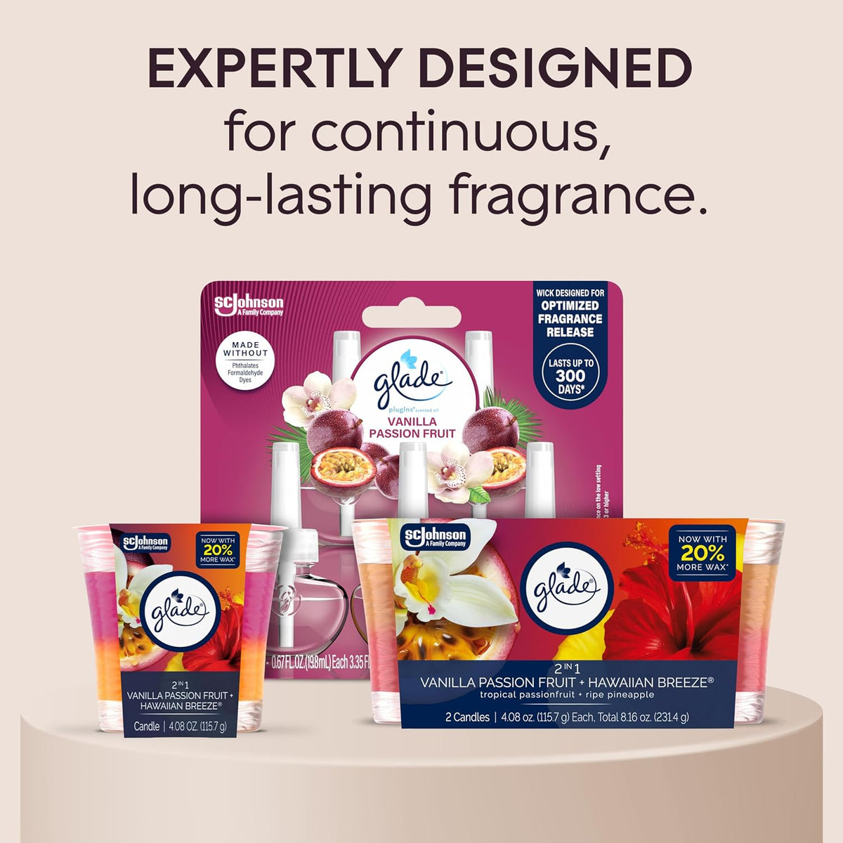 Glade Hawaiian Breeze & Vanilla Passion Fruit Candle – Bath Time Self-Care Ritual, 4.08 Oz 2 Pack