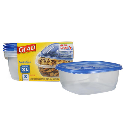 GladWare Family Size Food Storage Containers, XL | Large Square Food Storage, Containers Hold up to 104 Ounces of Food, Large Set 3 Count Food Containers | Tupperware, Plastic Food Container