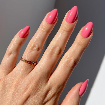 Glamnetic Press On Nails - Flamingo Pink | Opaque Classic Pink Short Almond Fake Nails, Salon Quality | 15 Sizes - 30 Nail Kit