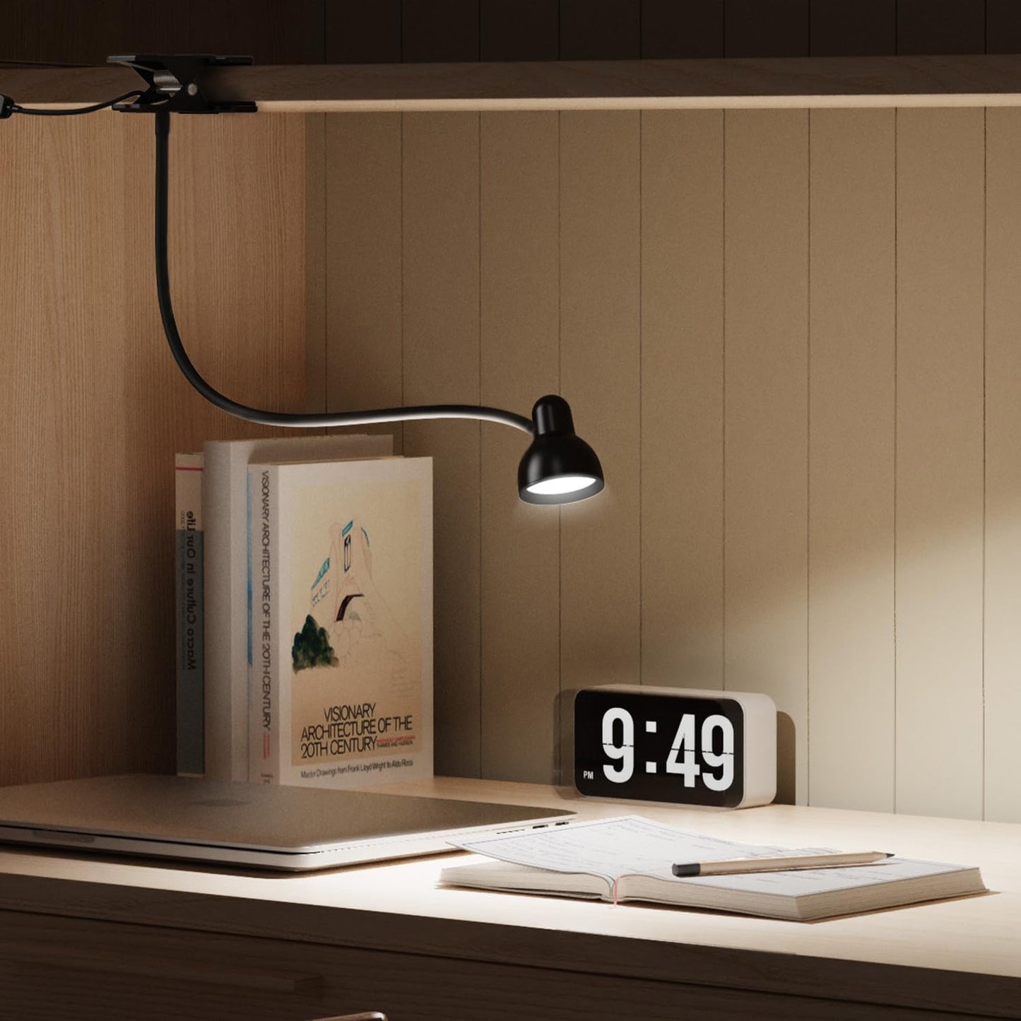 Glocusent Compact Clip Light - Uncluttered Desk Reading Lamp, USB Powered 5ft Cable No Outlet Required