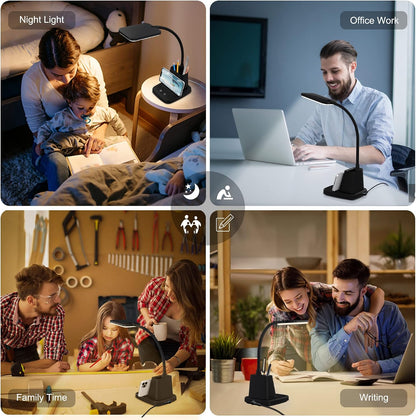 GlowStudio LED Desk Lamp with Pen Holder – Streamlined Wireless Charging Lamp for Less-is-More Home Office Setups
