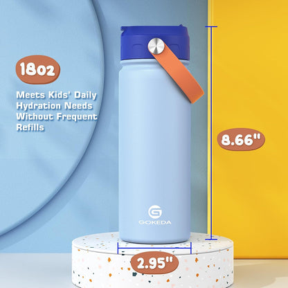 GoKEDA Stainless Steel Kids Water Bottle 2 Pack - Leak-Proof Straw Cup Designed for Small Hands in the Kitchen