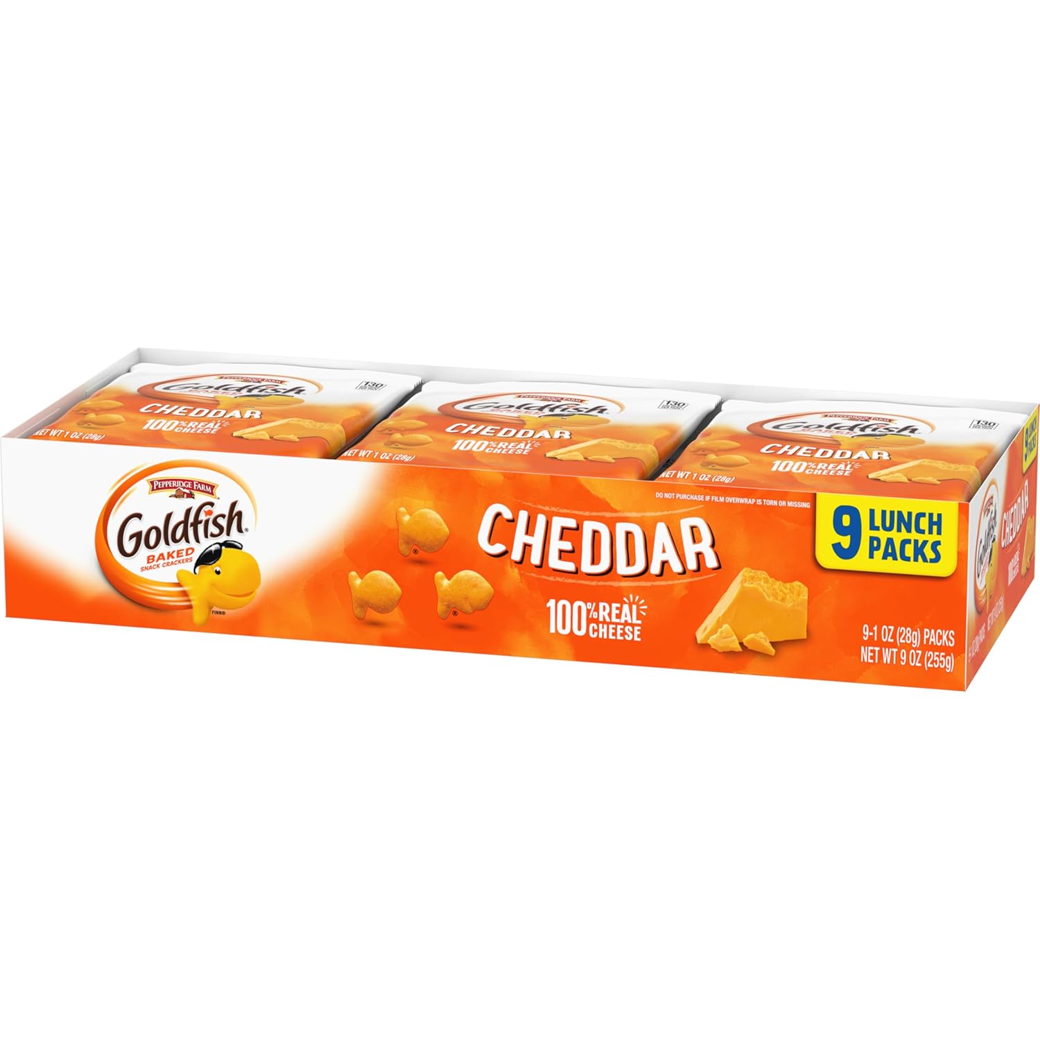 Goldfish Cheddar Cheese Crackers – Better-for-You Baked Snack, 100% Real Cheese No Artificial Additives, 9 Count Tray