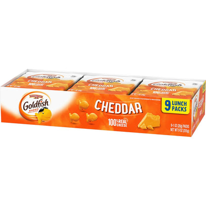 Goldfish Cheddar Cheese Crackers – Better-for-You Baked Snack, 100% Real Cheese No Artificial Additives, 9 Count Tray