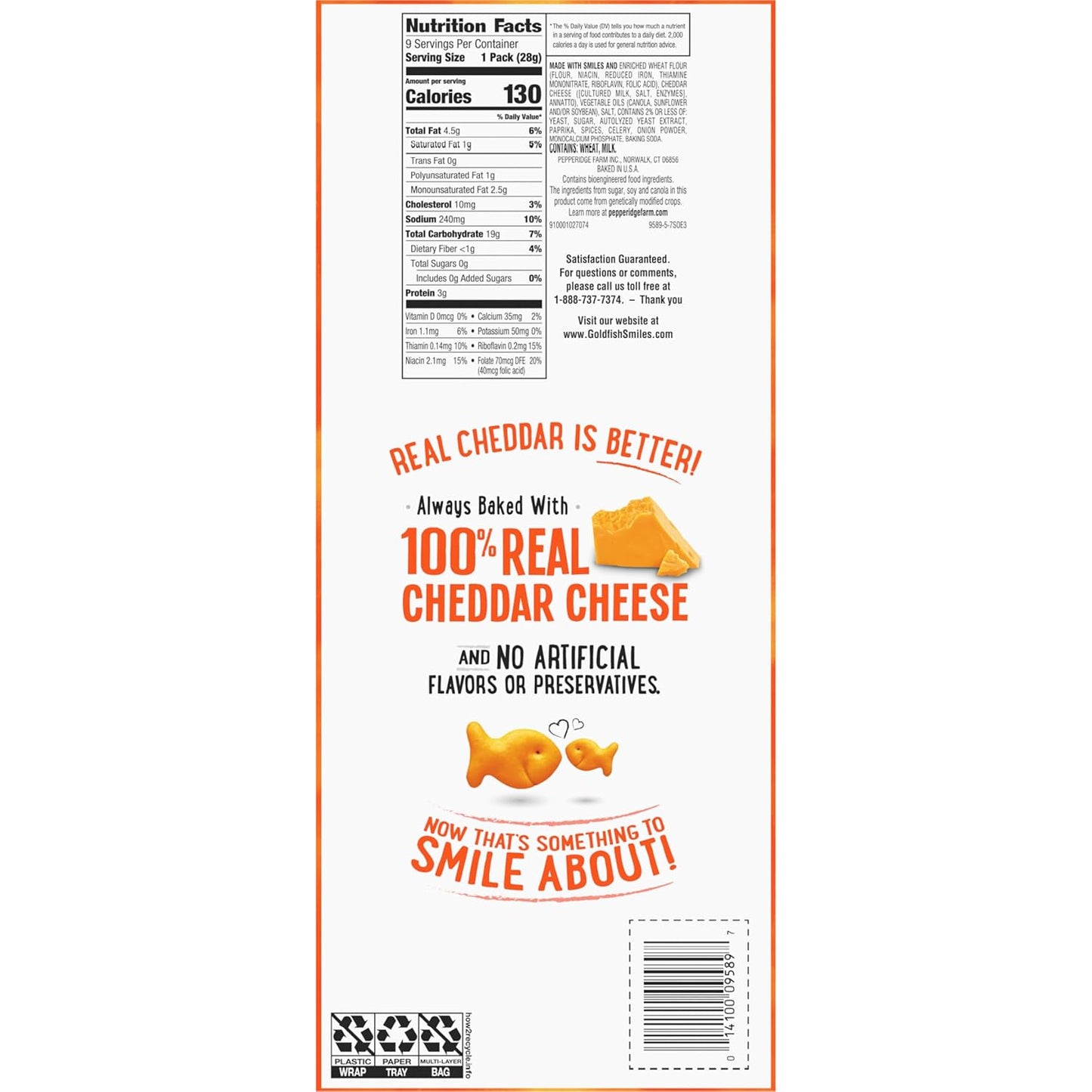 Goldfish Cheddar Cheese Crackers – Better-for-You Baked Snack, 100% Real Cheese No Artificial Additives, 9 Count Tray
