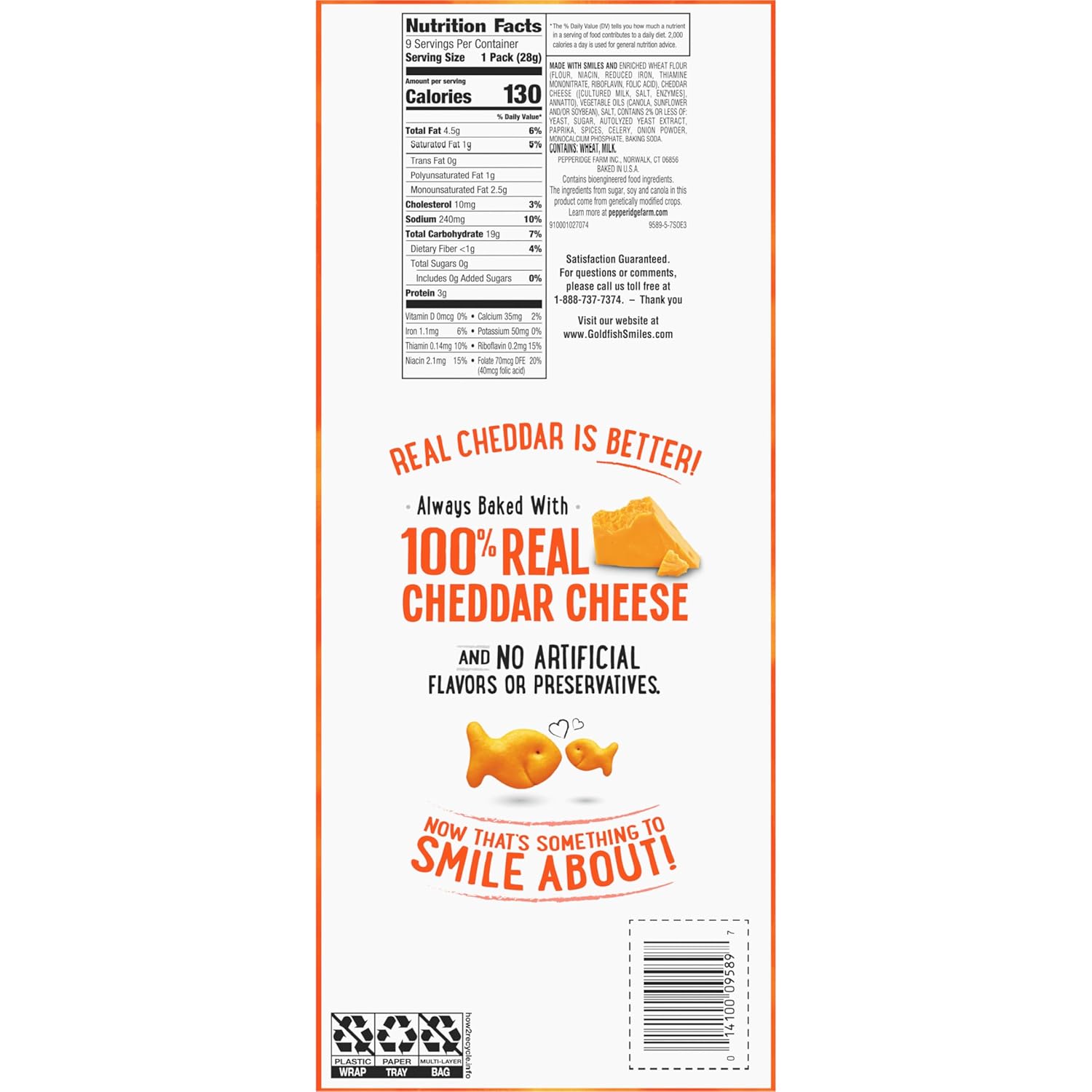 Goldfish Cheddar Cheese Crackers – Better-for-You Baked Snack, 100% Real Cheese No Artificial Additives, 9 Count Tray