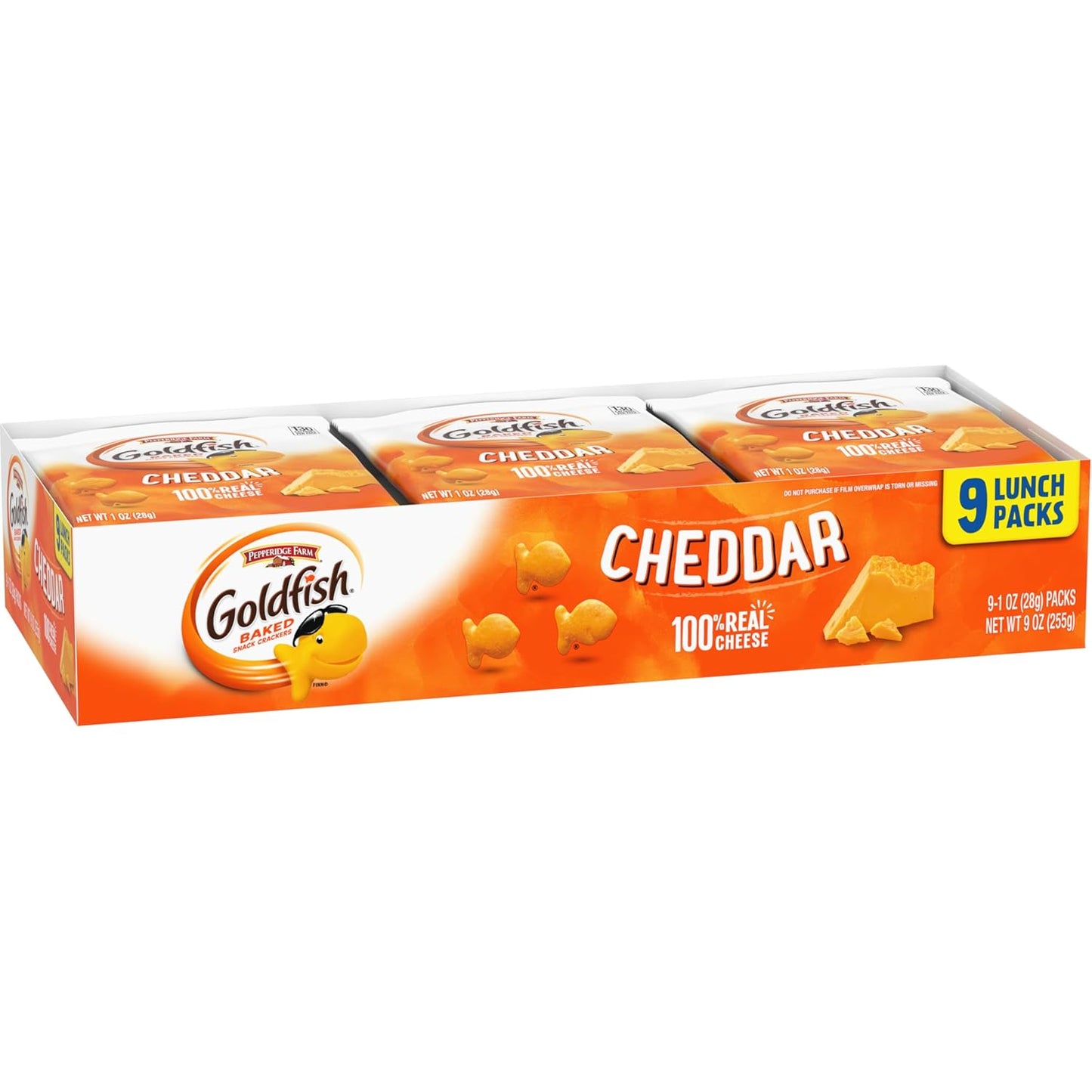 Goldfish Cheddar Cheese Crackers – Better-for-You Baked Snack, 100% Real Cheese No Artificial Additives, 9 Count Tray