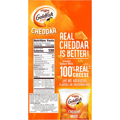 Goldfish Cheddar Cheese Crackers – Nostalgic Care Package Snack for College Students, 20 Single-Serve Pouches