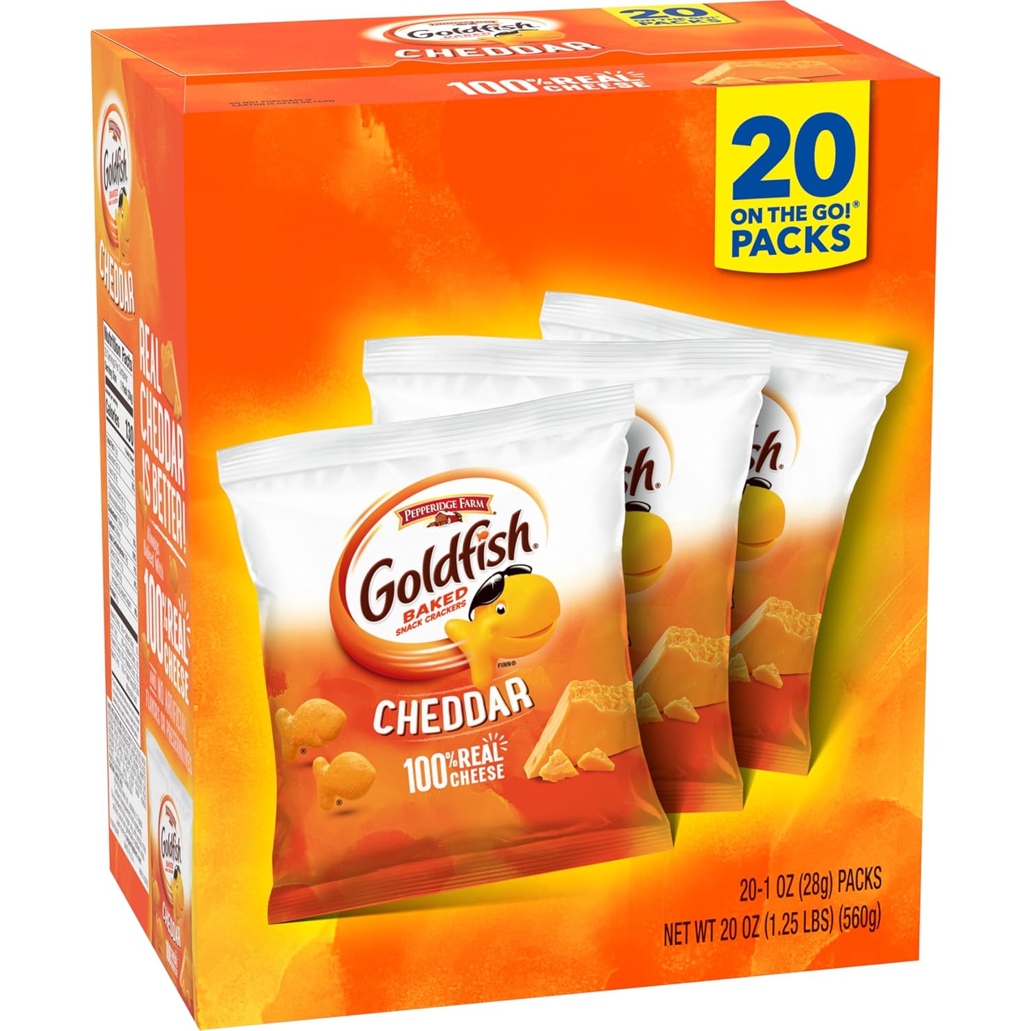 Goldfish Cheddar Cheese Crackers – Nostalgic Care Package Snack for College Students, 20 Single-Serve Pouches